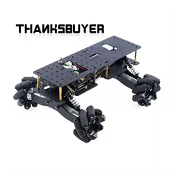 Plataforma de chasis de coche inteligente con absorción de golpes Mecanum Wheel Car 4WD (chasis + brazo robótico 4DOF)