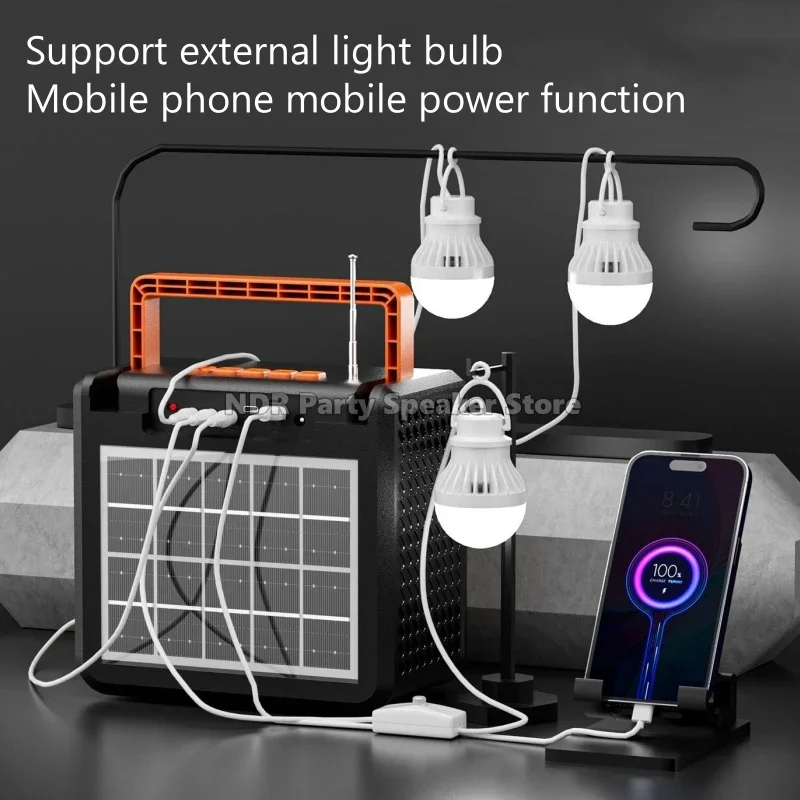 Luz de emergencia, iluminación Solar portátil, altavoces Bluetooth, Subwoofer, patio al aire libre, lámpara de Camping para el hogar, Audio multifuncional - imagen 4