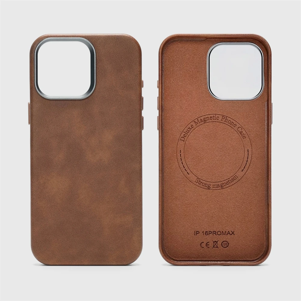 Funda magnética de cuero PU de negocios Retro para iPhone 17 16 Pro Max Plus 15 14 13 para cubierta de botón de cámara de carga inalámbrica Magsafe - imagen 2