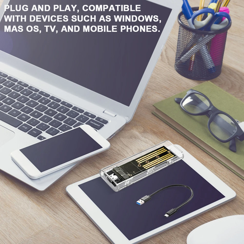 Caja de disco duro M.2 NGFF SATA tipo C, USB 3,1, carcasa externa transparente SSD, adaptador de caja de disco duro de 10gbps para 2230, 2242, 2260, 2280 - imagen 4