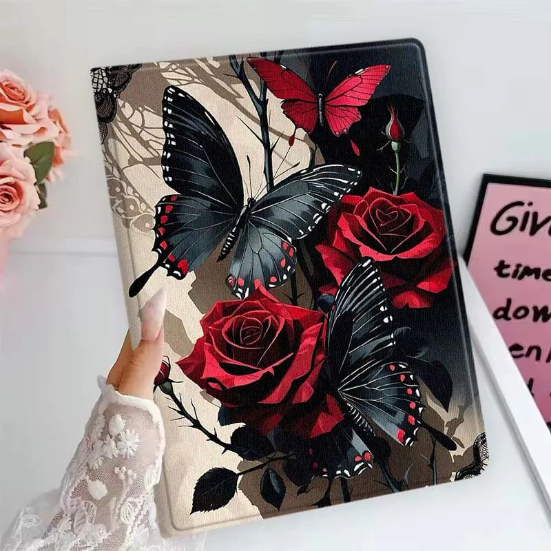 Arte negro flor mariposa para Samsung Galaxy Tab S11 S10 S9 S8 S7 S6 A10.1 A9 A8 A7 10,1 Lite FE Plus pulgadas funda para tableta - imagen 2
