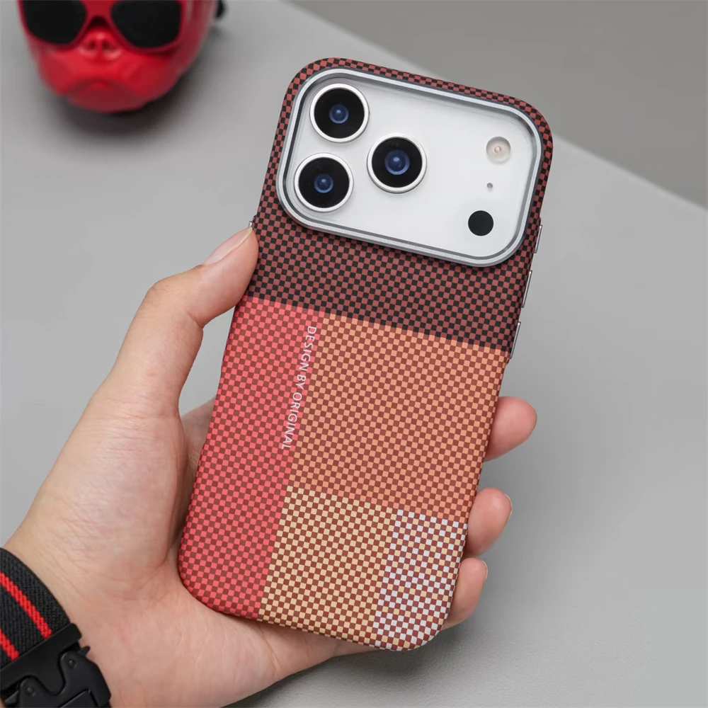 Hit Color textura de fibra de carbono MagSafe funda de teléfono para iPhone 17 16 15 14 Pro Max lente de aleación de carga inalámbrica cubierta dura esmerilada