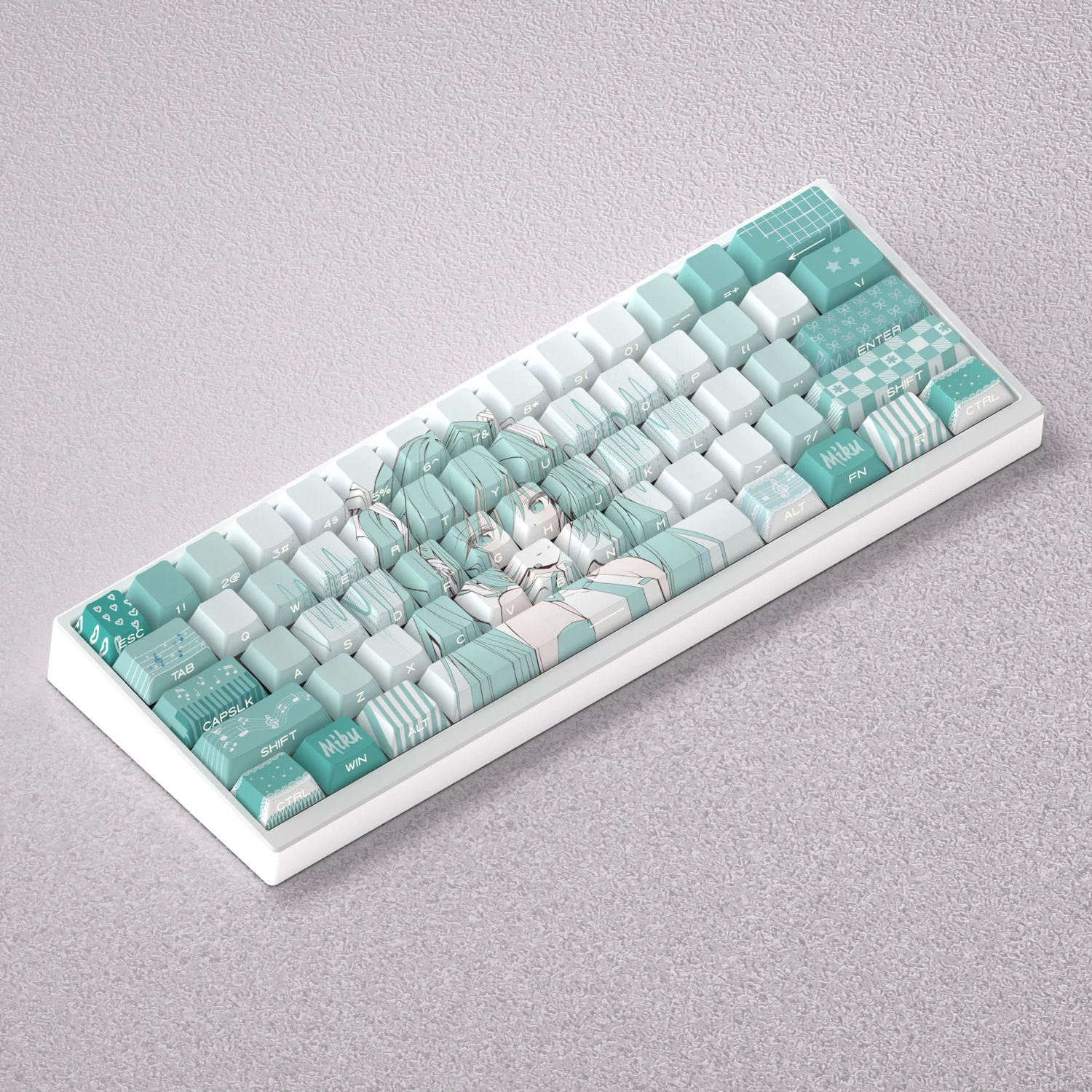 Teclas Miku de 98 teclas, impresión lateral, sublimación de tinte PBT, retroiluminación de altura de cereza para teclado mecánico AULA F75 Anne Pro 2 - imagen 2