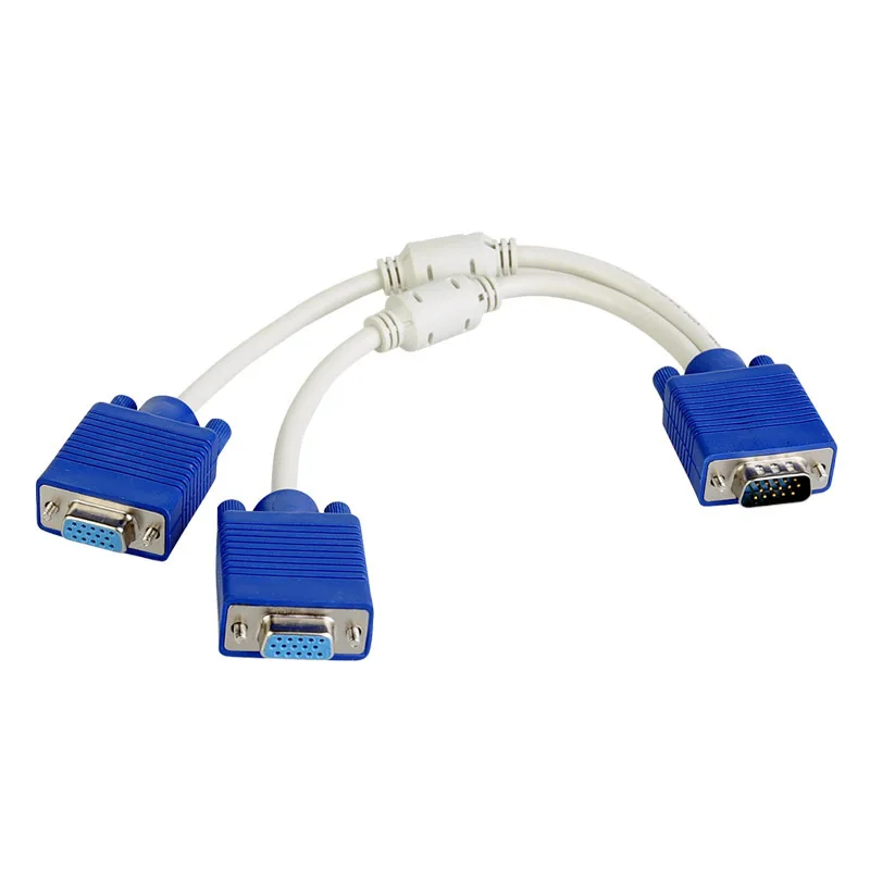 Divisor de Cable VGA de 1 a 2, 15 pines VGA macho a VGA hembra, adaptador de Cable de dos puertos, divisor de Monitor VGA