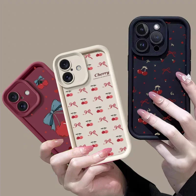 Funda con lazo de cereza roja para Xiaomi MI 14T Pro 13T 12T 13 12 11 Lite 5G NE 15 POCO X7 X3 X5 X6 F5 Pro F3 X5 X4 GT F4 M3 M6 Pro