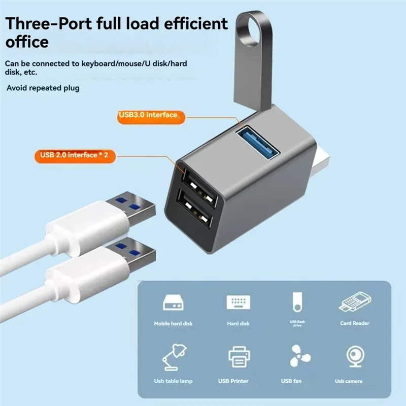 Hub USB de 3 puertos, divisor USB de alta velocidad, transferencia rápida de datos, Mini extensor USB portátil para PC, ordenador, escritorio, portátil, USB A Hub - imagen 3