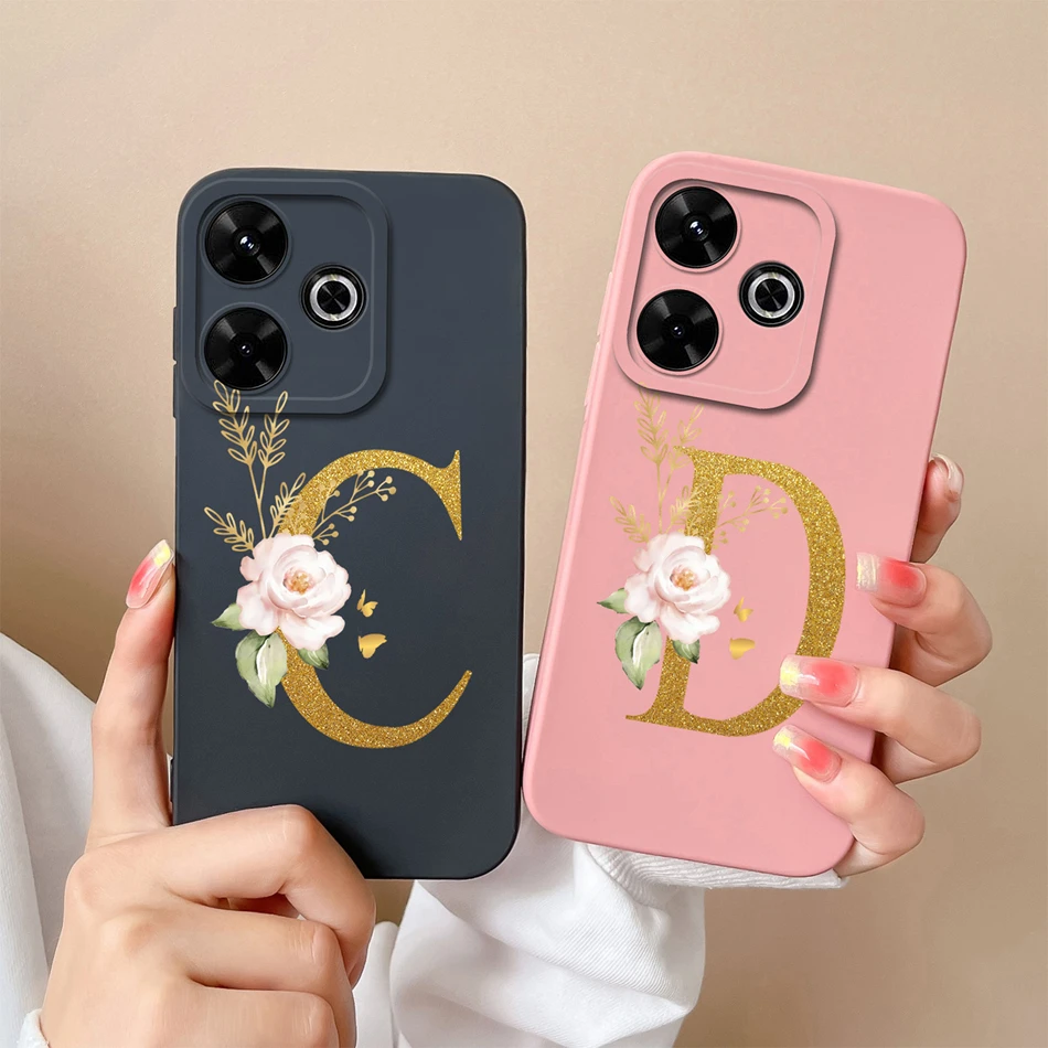 Funda elegante para Redmi 13 4G, Funda protectora de silicona líquida suave con letras personalizadas para teléfono Xiaomi Redmi13, Funda Capa