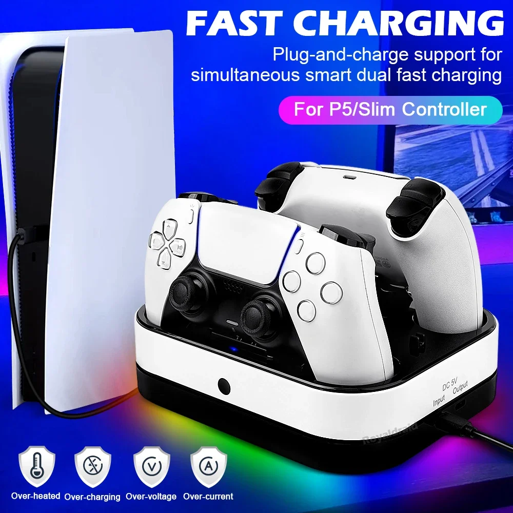 Controlador RGB, estación de carga Dual para PS5, cargador rápido Dual, indicador LED, Base de soporte de carga, estación de acoplamiento para mando PS5 - imagen 4