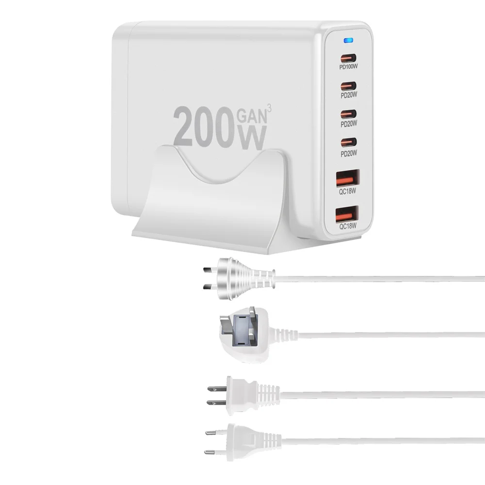 Nuevo cargador GaN de 200W, cargador USB tipo C PD de 6 puertos, carga rápida USB 3,0 tipo C, cargador USB para teléfono móvil - imagen 5