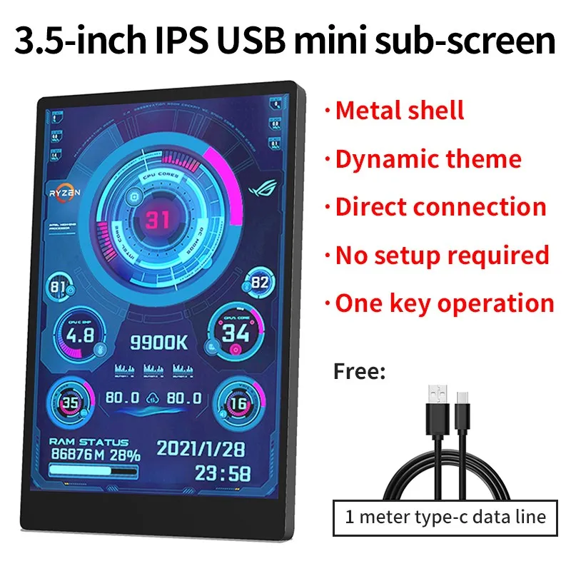 Mini ordenador Pantalla IPS secundaria USB-C soporte metálico AIDA64 - imagen 2