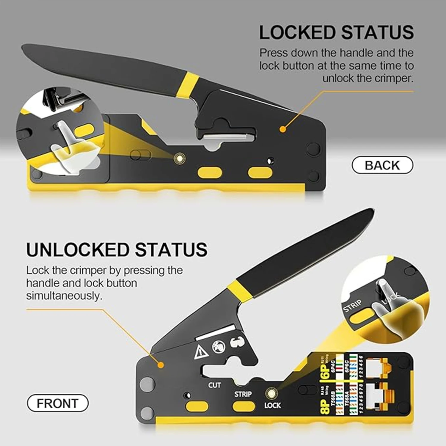 Herramienta de engarzado ZOERAX RJ45 RJ11 RJ12 para Cat6 Cat5 Cat5e, engarzadora Ethernet de paso con hoja de repuesto - imagen 4