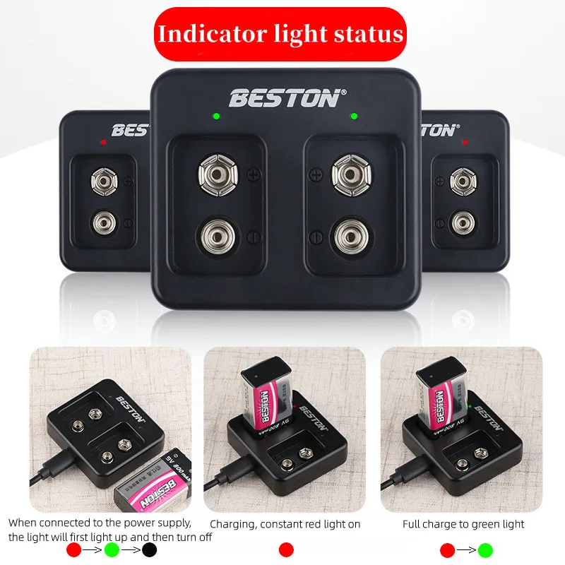 Cargador de batería de 9V con ranura de 2/4, cargador de batería rápido inteligente con indicadores LED, Cable USB para 1-2 baterías de 9V Ni MH/litio - imagen 5