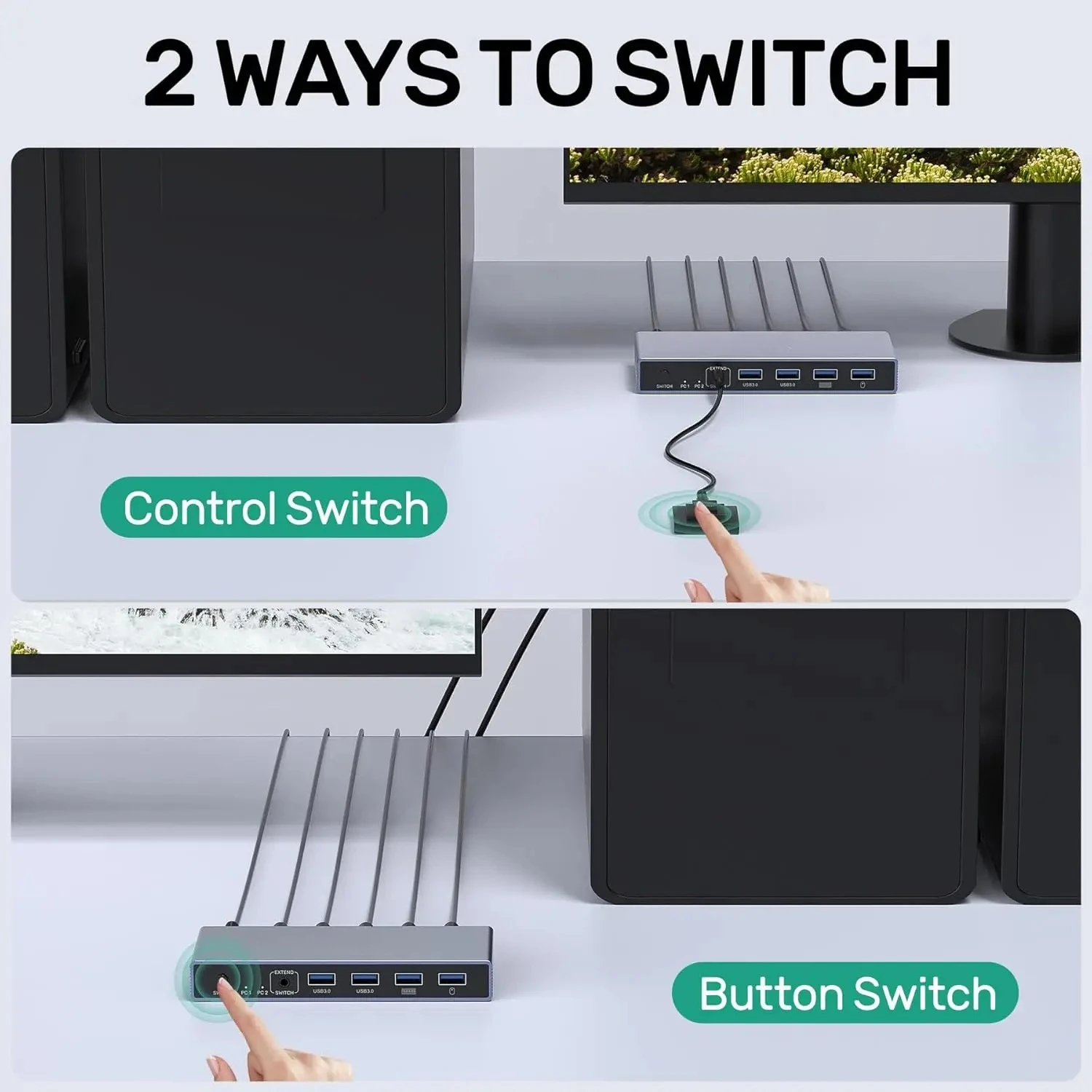 Conmutador KVM Displayport de 8K @ 60Hz 2 en 1 salida 4K @ 144Hz DP 1,4 USB 3,0 conmutador KVM pantalla 2x1 para 2 PC Monitor de compartir teclado ratón - imagen 5
