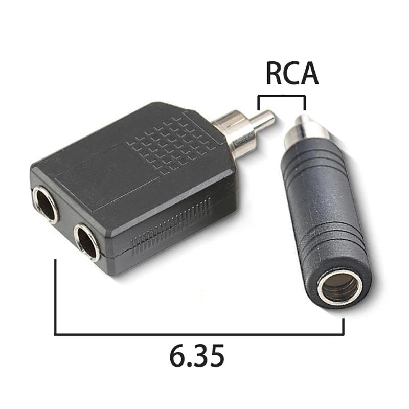1 Uds conector macho RCA a conector hembra de 6,35mm adaptador de Audio conector RCA a doble conector hembra de 6,35mm convertidor adaptador