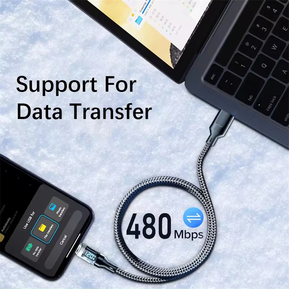 Cable de carga súper rápida para teléfono NNBILI 120W A-C y C-C con pantalla LED, iPhone Xiaomi, Samsung no compatible - imagen 4