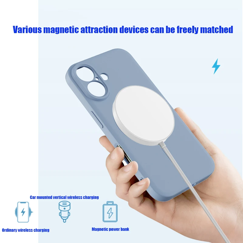 Para Magsafe carga inalámbrica magnética Color sólido mate silicona líquida a prueba de golpes funda de teléfono suave para iPhone 16 Pro Max Plus - imagen 4