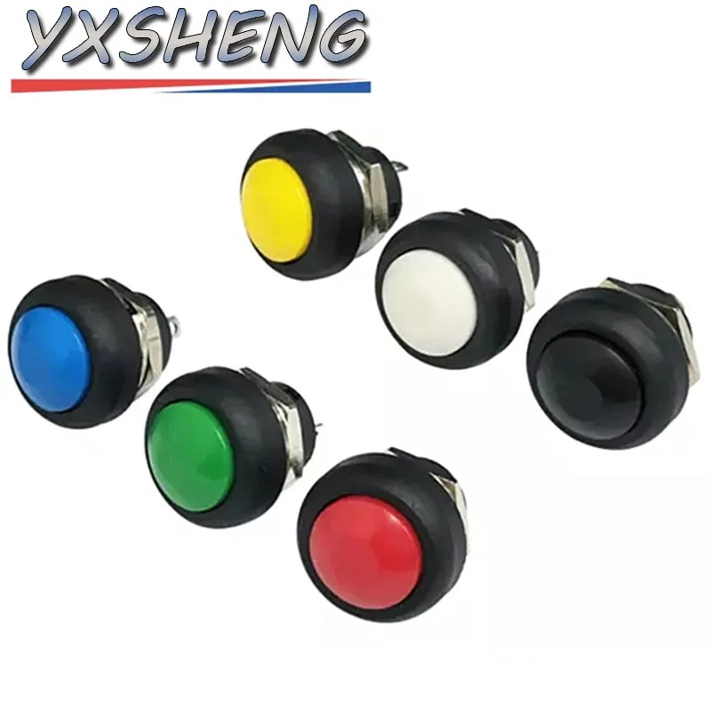 6 uds PBS-33B Mini interruptor de 2 pines 12mm 12V 1A interruptor de botón momentáneo impermeable desde el reinicio sin bloqueo