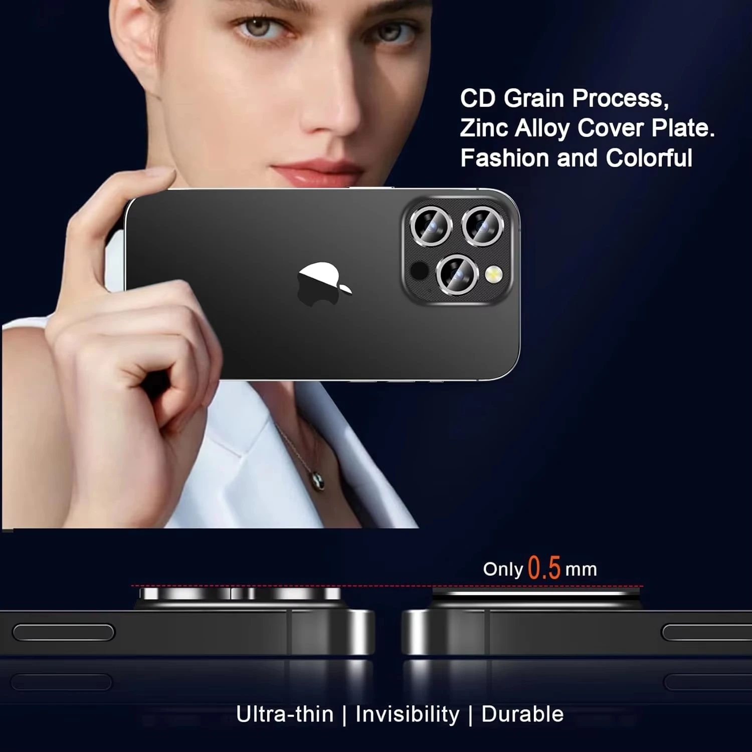 Protector de pantalla de lente de cámara para iPhone 17 Pro Max 15 16 Plus 14 13 12 Mini 11 17Air cubierta protectora de vidrio de Metal negro de titanio - imagen 3