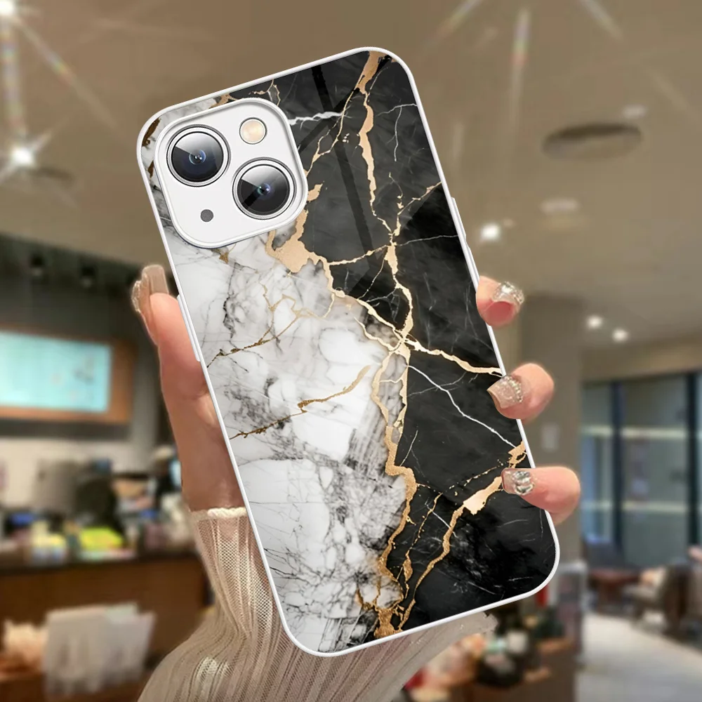 Precioso diseño de mármol funda de teléfono de vidrio templado para Iphone 14 13 12 11 Pro Mini XS MAX 14Plus X XS XR Fundas - imagen 5