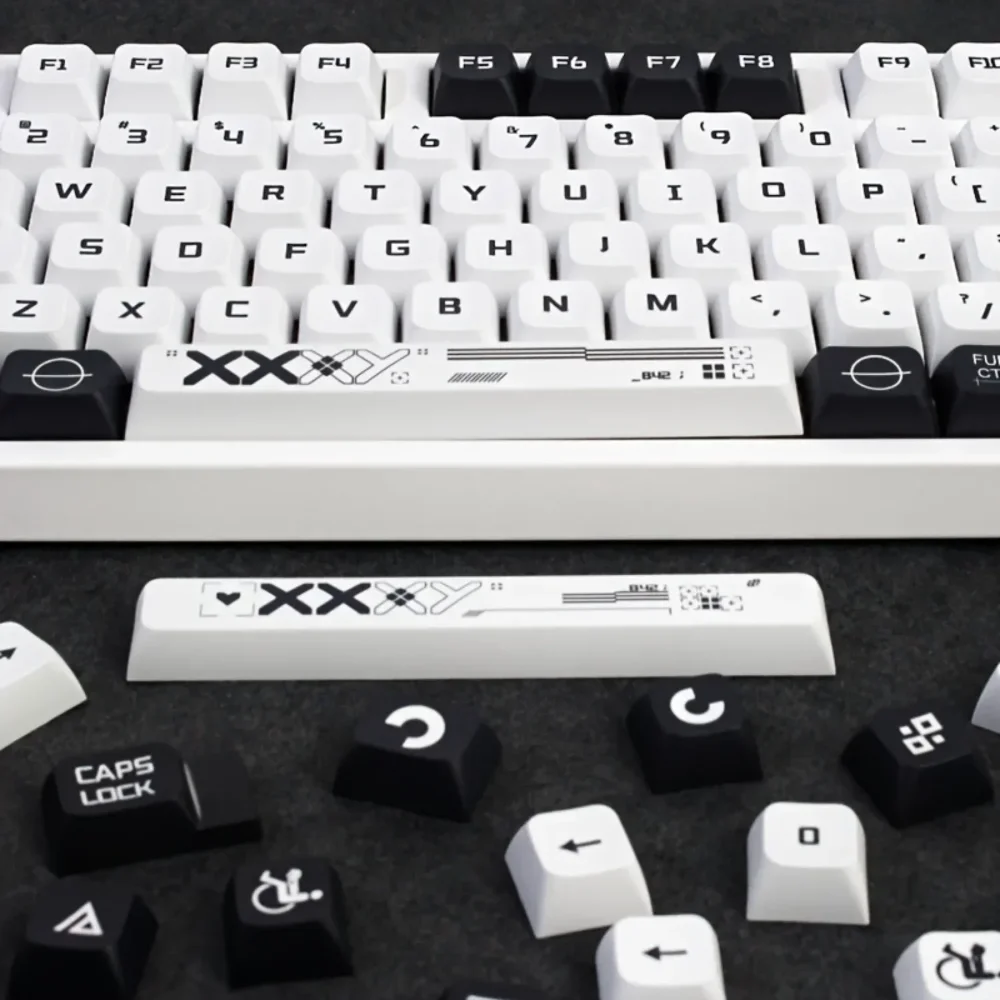 XDA Keycap 118 teclas PBT sublimación de tinte juego de teclas en blanco y negro, para teclas de teclado mecánico para juegos personalizadas DIY - imagen 2