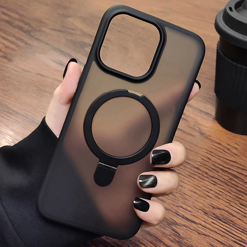 Funda de teléfono de carga inalámbrica magnética con soporte de Metal de lujo para iPhone 11 12 13 14 15 16 17 Pro Max Air Plus cubierta mate a prueba de golpes - imagen 5