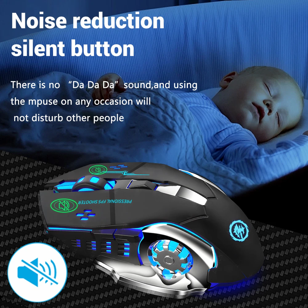 Ratón inalámbrico recargable para videojuegos, Mouse silencioso con Bluetooth, USB, mecánico, retroiluminación para deportes electrónicos, PC, Gamer - imagen 4