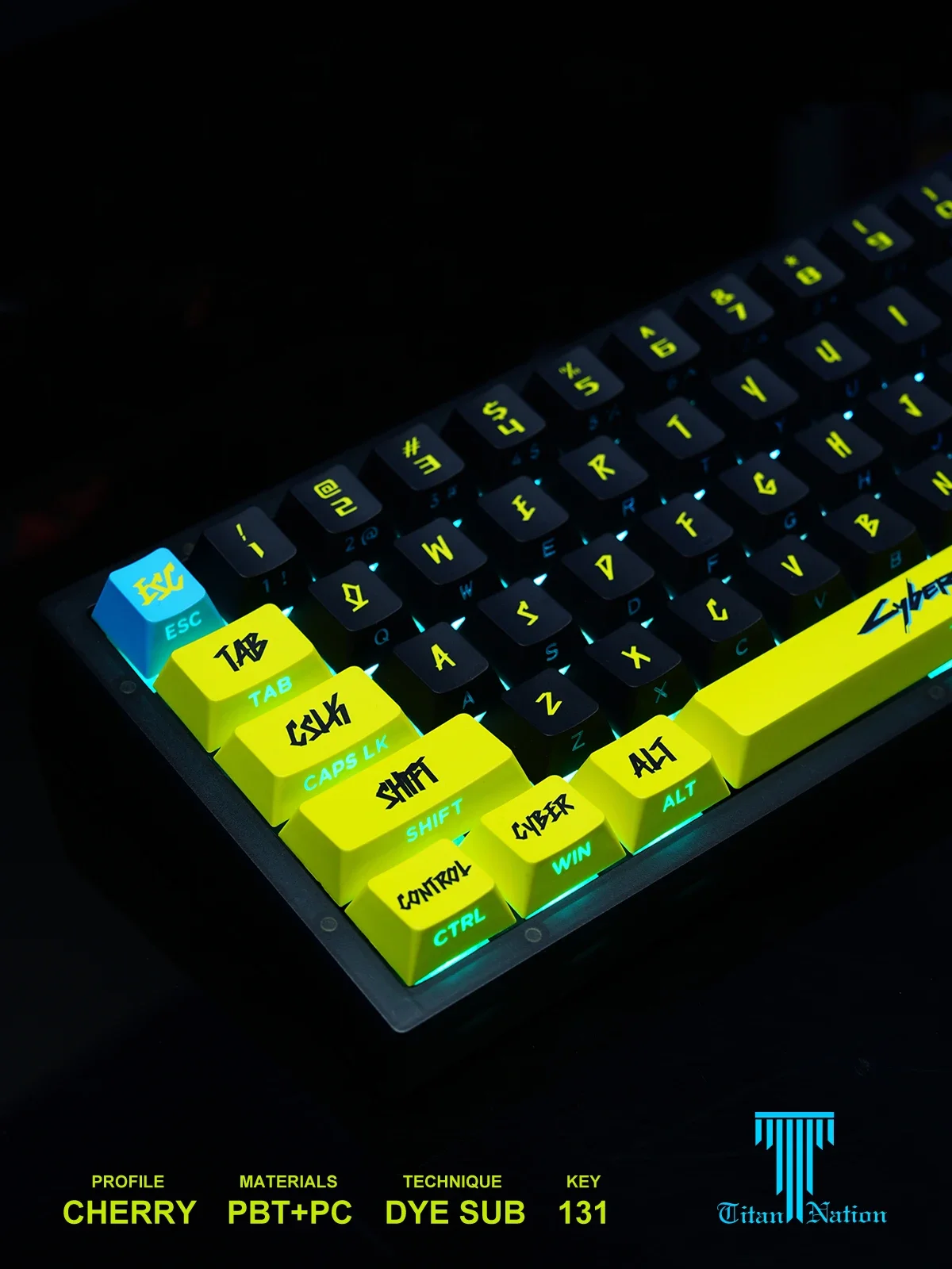 Titan Nation Cyberpunk131 teclas PBT + tapa de tecla transparente lateral de PC, Teclado mecánico Original de fábrica, tapa de tecla personalizada - imagen 4