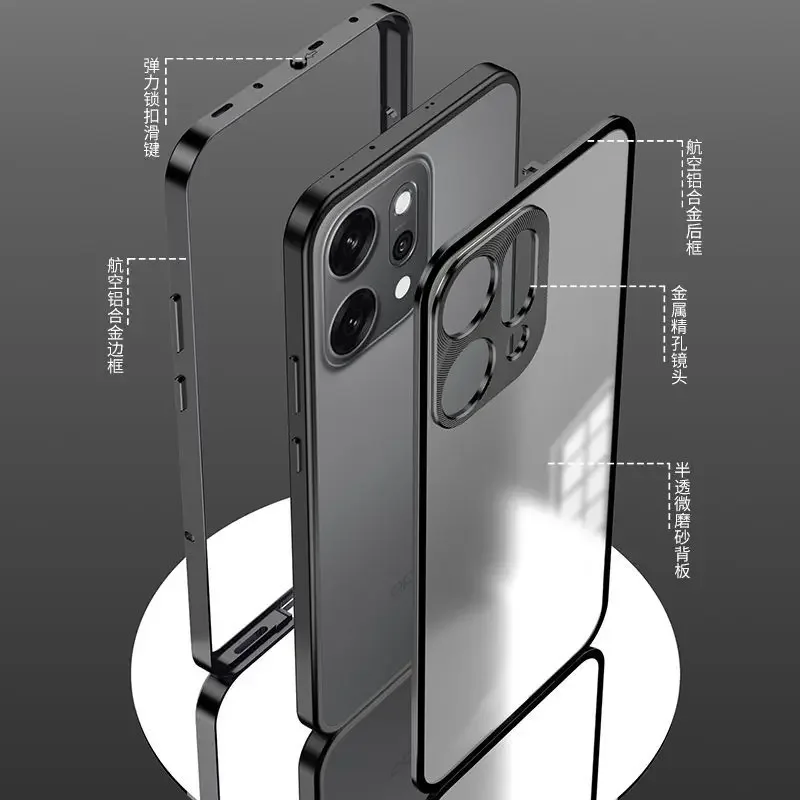 Para Reno 14 Pro, parachoques con marco de Metal de aleación de aluminio + cubierta trasera de teléfono de vidrio templado para Reno 14pro Reno14, estuche rígido a prueba de golpes - imagen 3