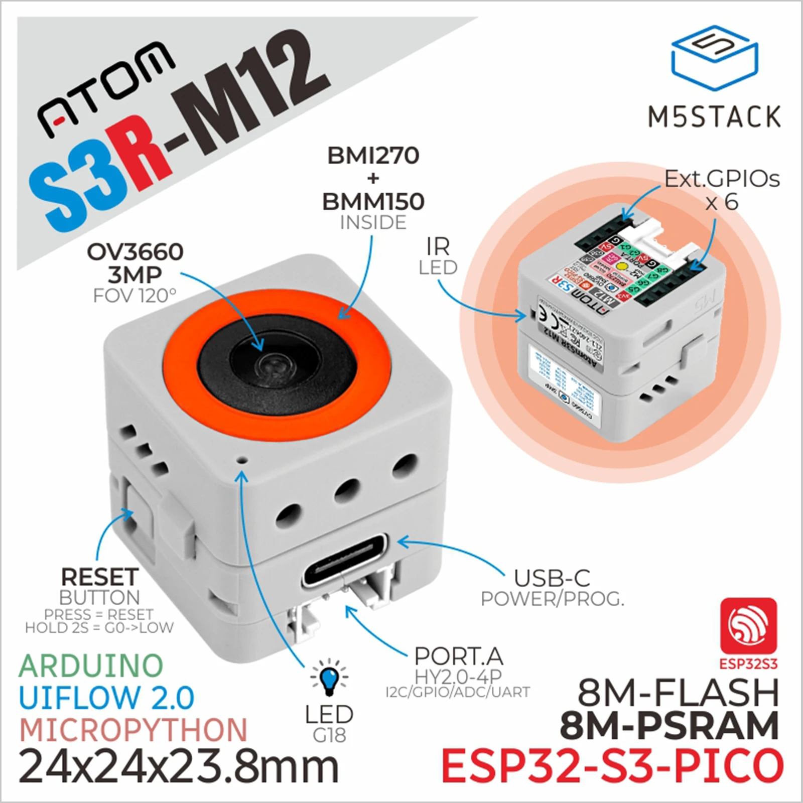 Kit de Cámara Oficial ATOMS3R M5Stack, versión M12, OV3660