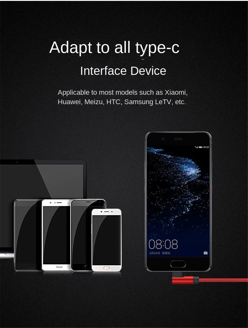 NNBILI Cable USB tipo C de carga rápida de 90 grados para Xiaomi 13T Redmi Note 11T POCO X5 Pro Huawei P50 Lite Cable trenzado de nailon - imagen 4