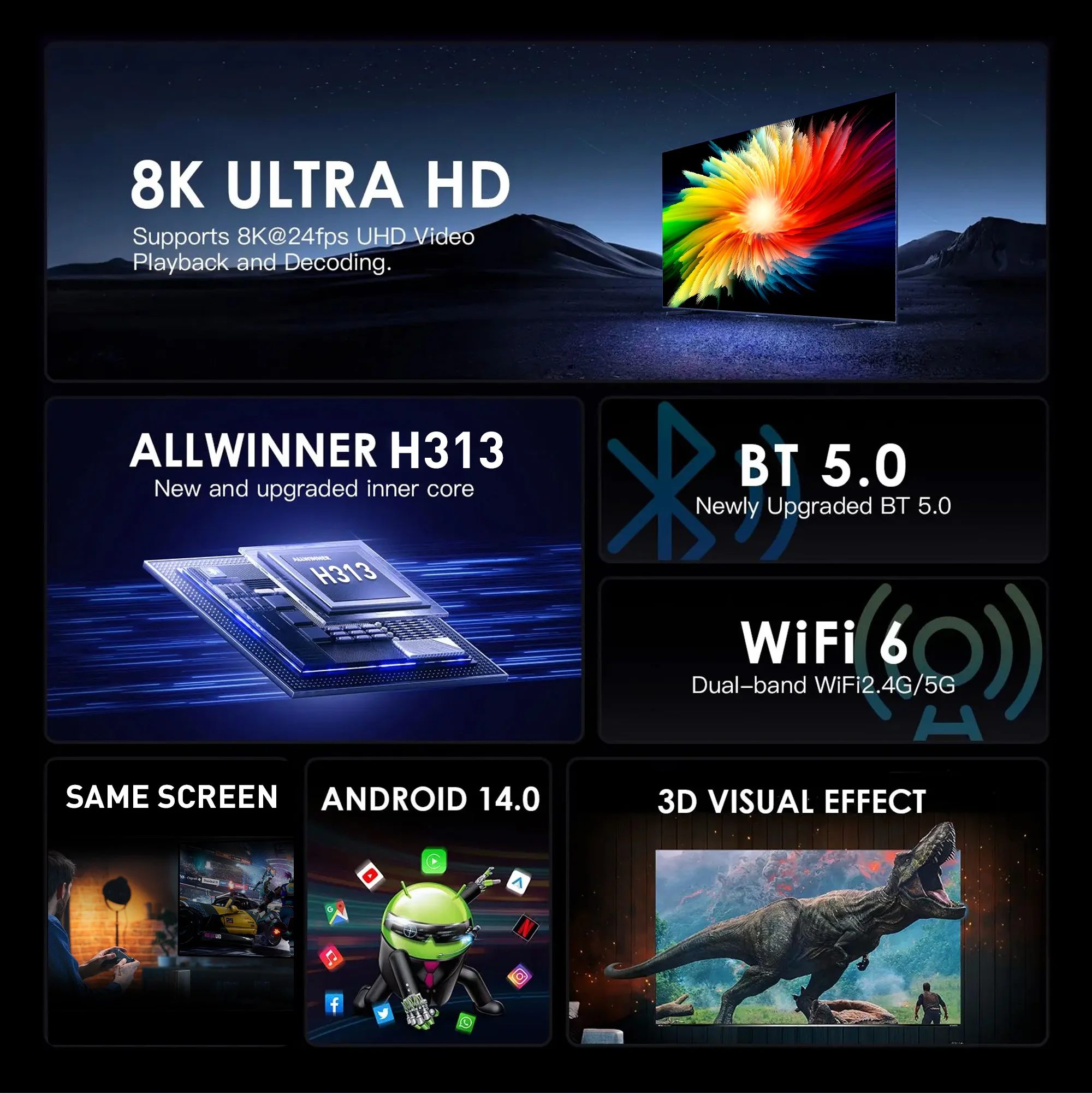 Caja de TV Android Mortal Q1 con procesador Allwinner H313, compatible con wifi 2.4G/5.8G, Bluetooth 5.2, Asistente de Google, 2 GB de RAM, 16 GB de ROM y 8 GB de ROM. Caja de TV inteligente para el hogar. - imagen 3