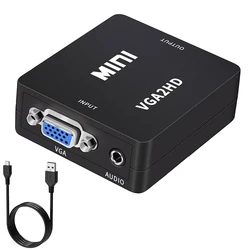 Adaptador VGA a HDMI 1080P Audio para PC Portátil y Proyector HDTV