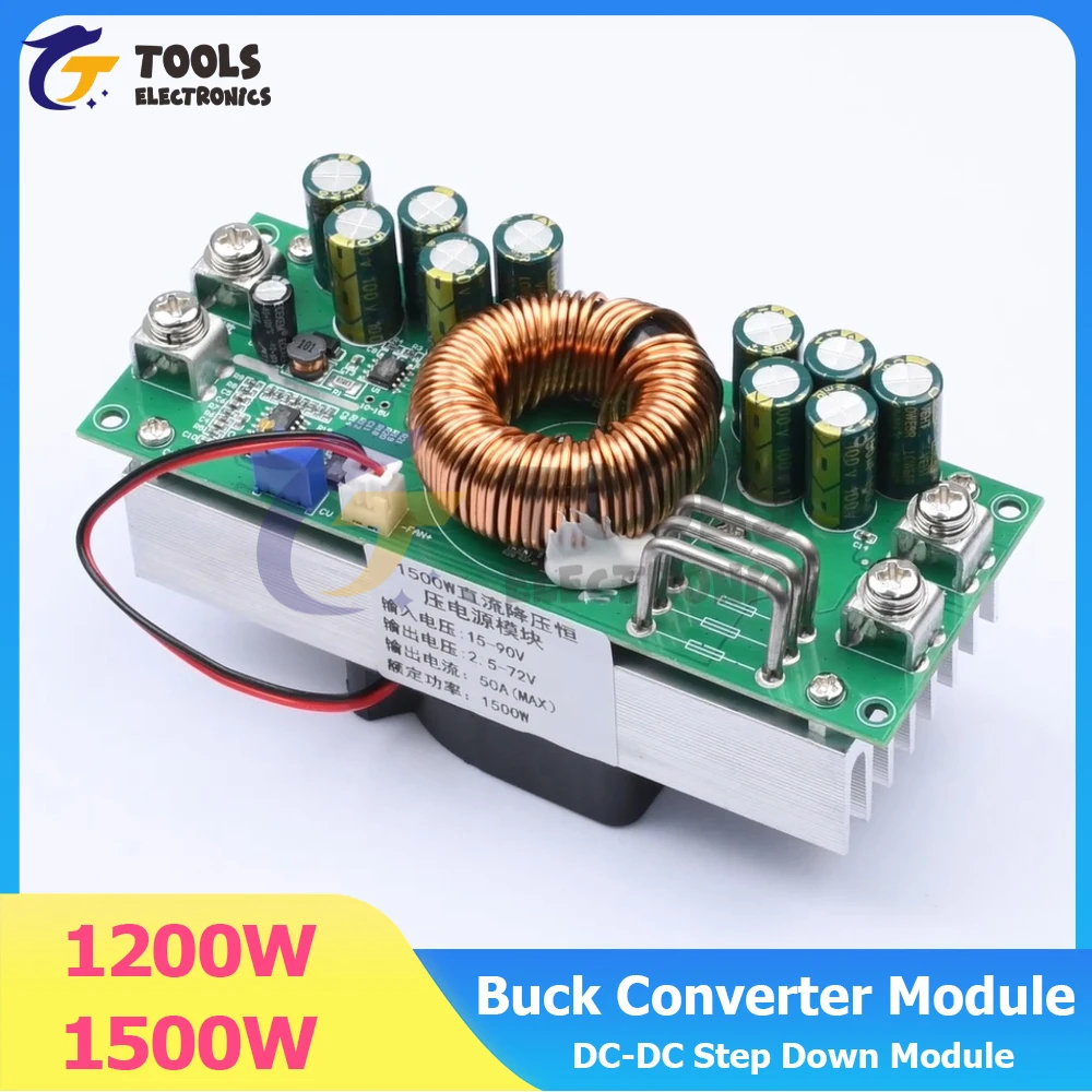 Módulo convertidor Buck de 1500W y 1200W, voltaje ajustable, módulo reductor de DC-DC de alta potencia con rectificación de sincronización