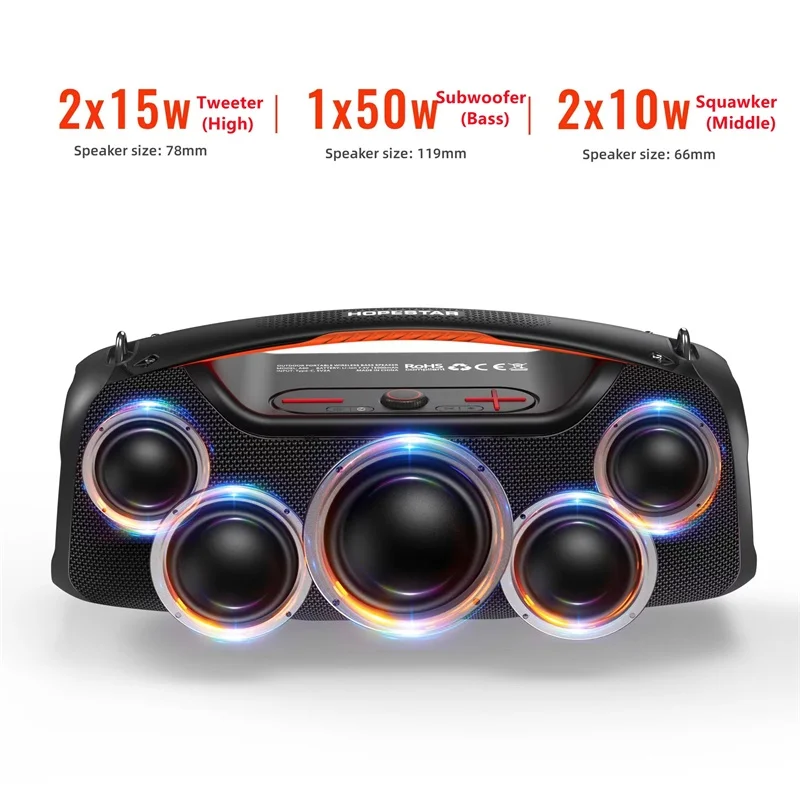 Hopestar-Altavoz Bluetooth A60, portátil, 100W, alta potencia, 15000mAh, superresistencia con micrófono, estéreo, karaoke, inalámbrico - imagen 3