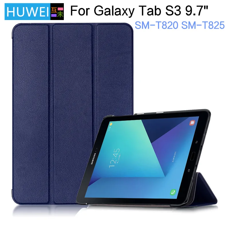 HUWEI Funda para Samsung Galaxy Tab S3 9,7 pulgadas SM-T820 SM-T825 Tablet PU cuero triple soporte plegable funda con soporte magnético