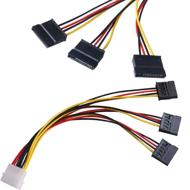 22cm IDE 4Pin macho a 3 puertos SATA hembra divisor Cable de alimentación de disco duro Cable adaptador SATA