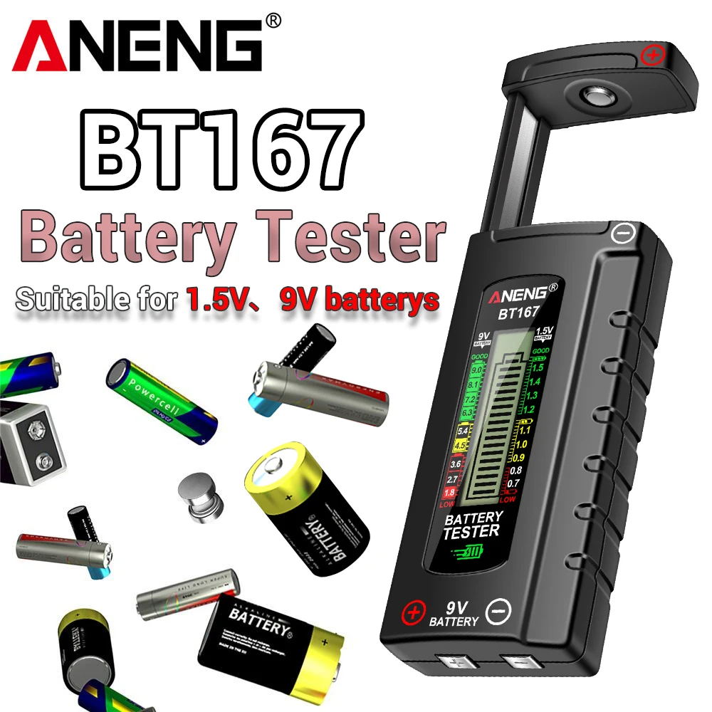 ANENG BT167 Detector de batería pantalla LCD C AA AAA D 9V 1,5 V probador de celda de botón Universal comprobador de prueba de voltios herramienta de diagnóstico de energía - imagen 2