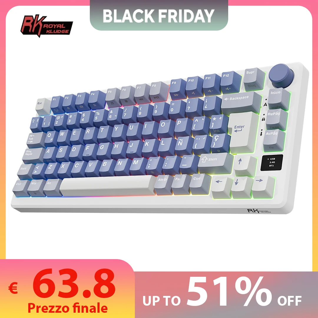 RK ROYAL KLUDGE M75 Teclado mecánico español 81 teclas RGB retroiluminado 2,4G inalámbrico/Bluetooth/USB-C Teclado para juegos con junta intercambiable en caliente con pantalla - imagen 2