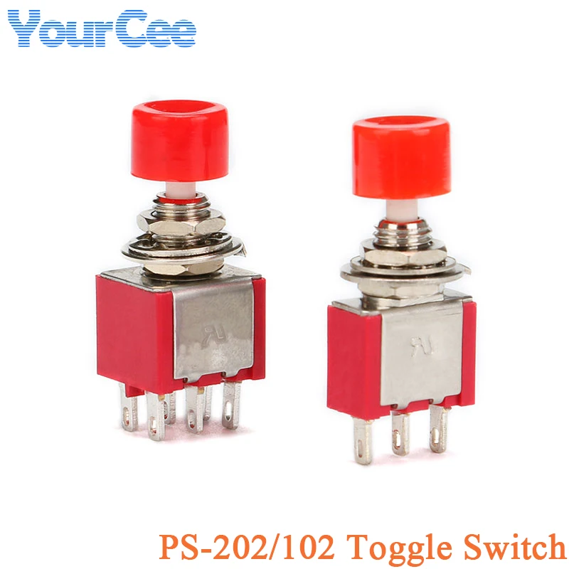 PS-102 PS-202 Mini 6mm 3pin 6pin interruptor de palanca SPDT DPDT interruptor de botón momentáneo 2A 250VAC 5A 120VAC E-TEN1 15A 2/3/4/6P - imagen 2