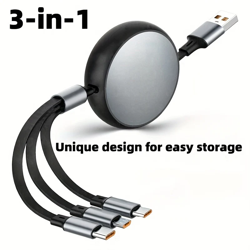 Cable de carga rápida 3 en 1 de 100W, Cable USB múltiple retráctil para Samsung, Xiaomi 13, Cable de cargador de microteléfono para IPhone 14 - imagen 3