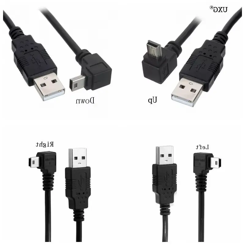 5M 3M 1,5 M 0,25 m USB 2,0 A macho A Mini USB tipo B 5 pines 90 grados arriba abajo izquierda ángulo recto macho Cable corto de datos de carga