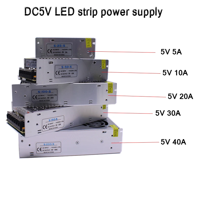Adaptador de controlador de fuente de alimentación de interruptor AC110V-220V a DC5V 5A 10A 20A 30A 40A 60A para tira de luz LED de 5V 5050 WS2812B SK6812 - imagen 2
