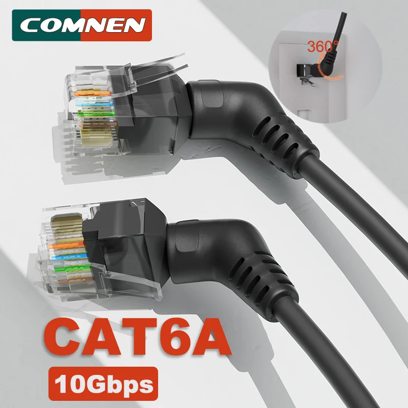 COMNEN-Cable Ethernet CAT6A, conector Rj45, 10G, 10Gbps, rotación de 90/360 grados, enrutador de ordenador portátil, Cable Lan de red - imagen 2