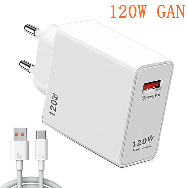GAN 120W cargador USB cargador de teléfono QC 5,0 4,0 3,0 adaptador de carga rápida para iPhone 14 13 12 Samsung Huawei realme cargador usb