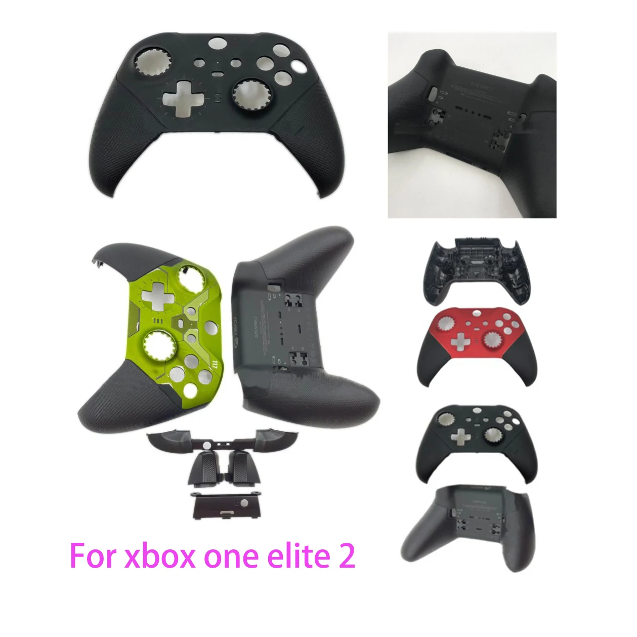 Kit de carcasa de plástico de reparación para Xbox One Elite 2, controlador de juego, carcasa de placa frontal, cubierta trasera, parachoques LB RB, botón de encendido LT RT Trigger