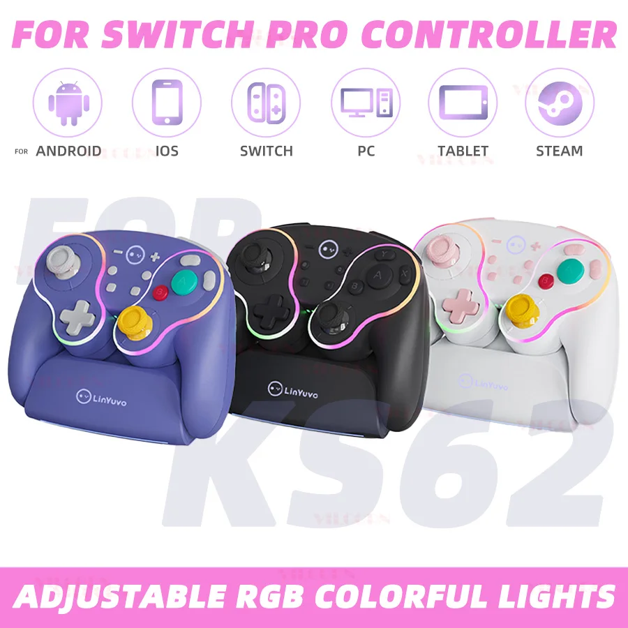 VILCORN Gamepad inalámbrico para Switch Pro BT controlador para Switch OLED/Switch Lite Joystick con luz RGB NGC apariencia Retro - imagen 2