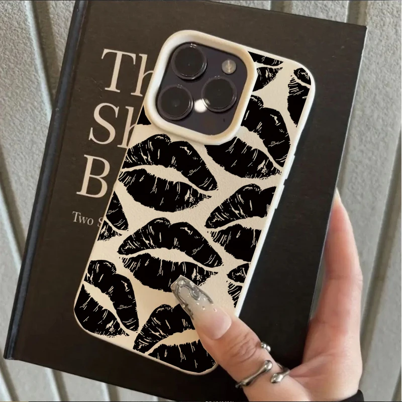 Funda con estampado de labios rojo vino negro a la moda para Xiaomi MI 15T 14T Pro 15 Ultra 13T POCO X7 X6 X5 X3 F5 F6 M7 M6 Pro F7 Ultra PU - imagen 5