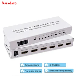 Conmutador HDMI 5 puertos 4K 60Hz con control remoto IR