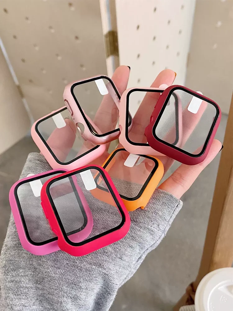 Vidrio + funda para Apple Watch 44mm 40mm 41mm 38MM 42mm 45mm 46mm Protector de pantalla cubierta protectora Apple Watch 10 8 7 9 6 SE 5 4 3 - imagen 3