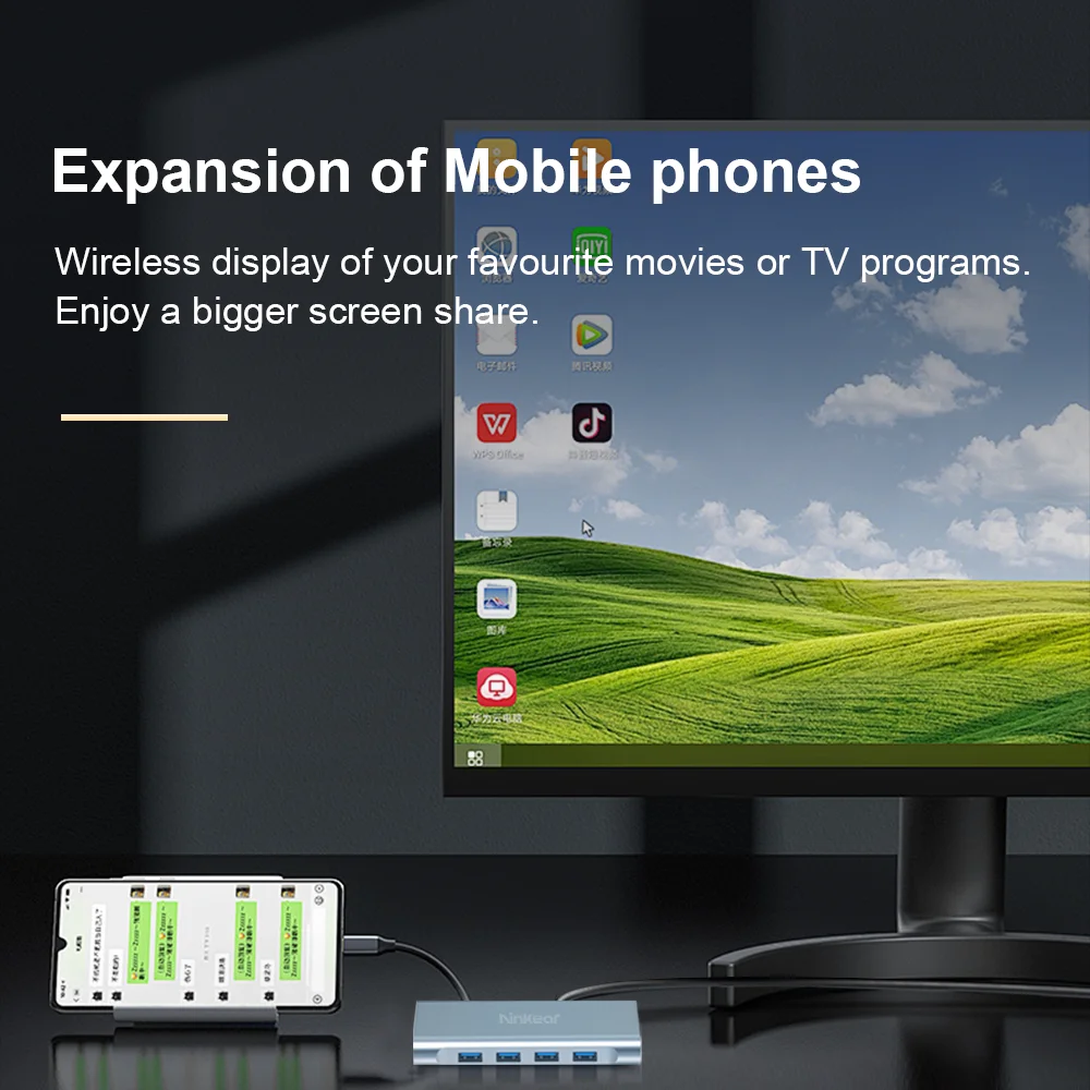 Estación de acoplamiento Ninkear 11 en 1 Resolución HD 4K 30Hz USB2.0*3 USB3.0*1 Resolución VGA 1080P /60Hz Carcasa de aleación de aluminio - imagen 5